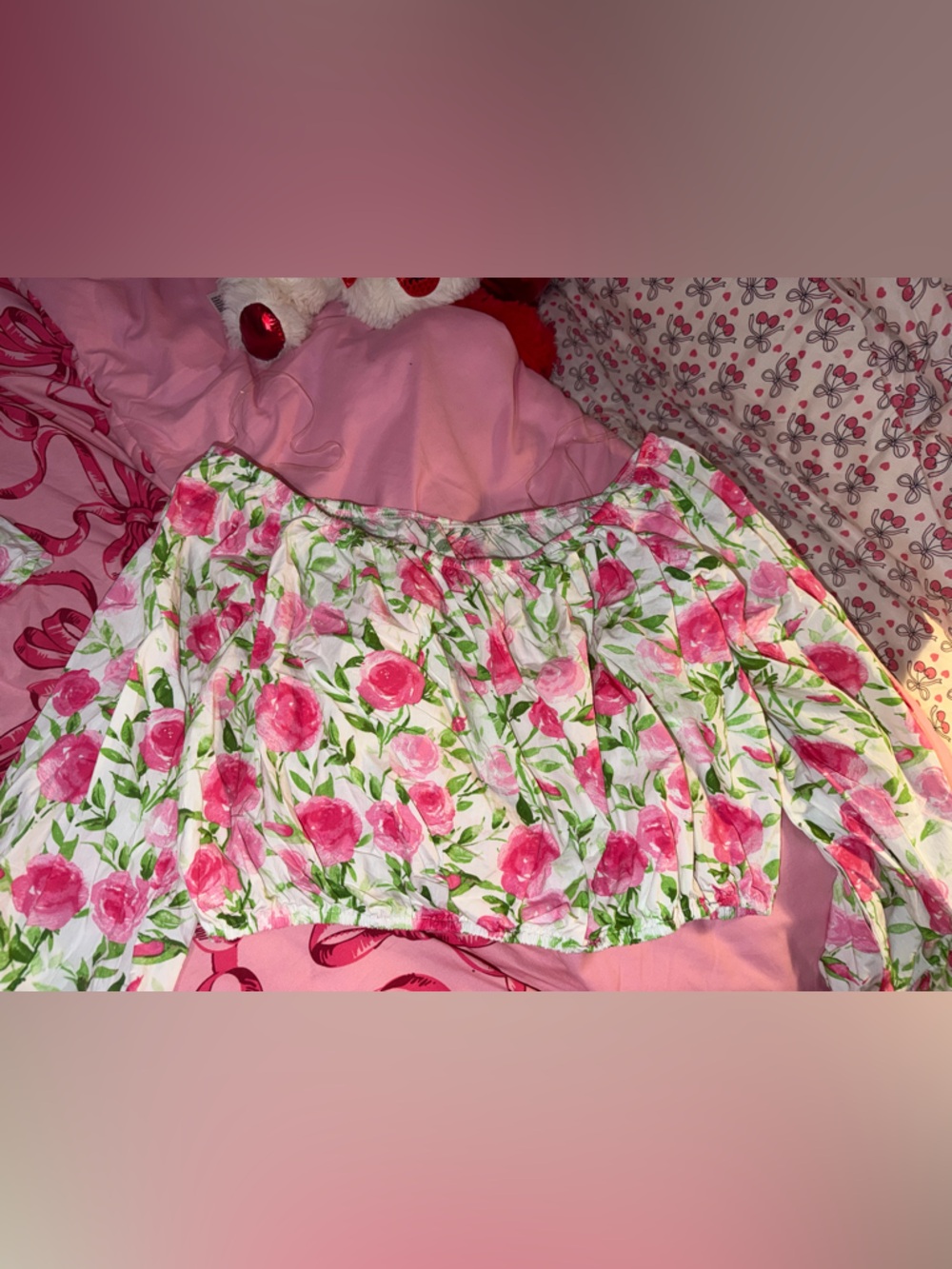 Fashion Nova Pink Floral Off-Shoulder Crop Top